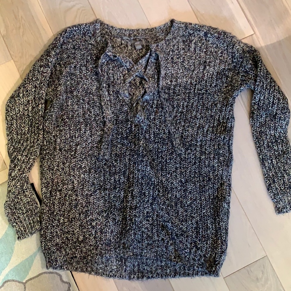 Aerie long sweater with criss cross tie detailing in front